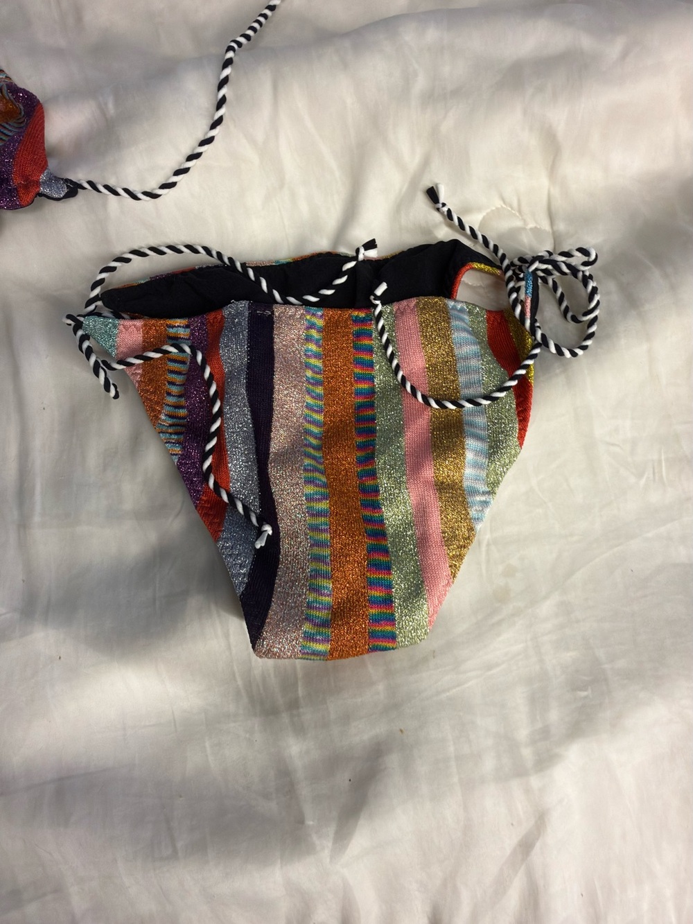Missoni Multicolor Metallic Stripe Tie Bikini with Black-White Rope - Picture 3 of 8